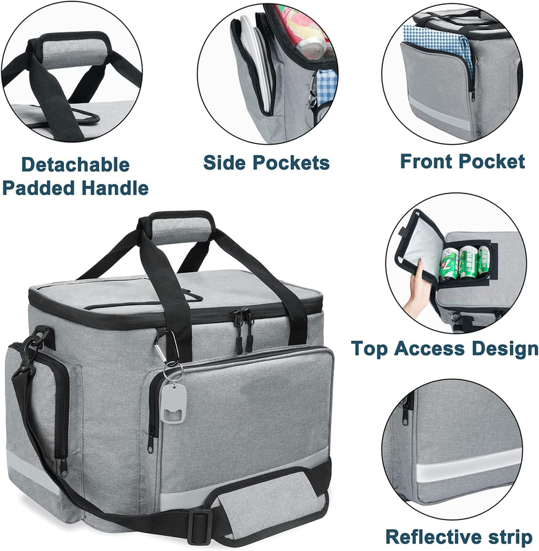 O 60Can 0.8kg dos grandes homens macios isolados brancos de prata de Tote Cooler Bag With Zipper