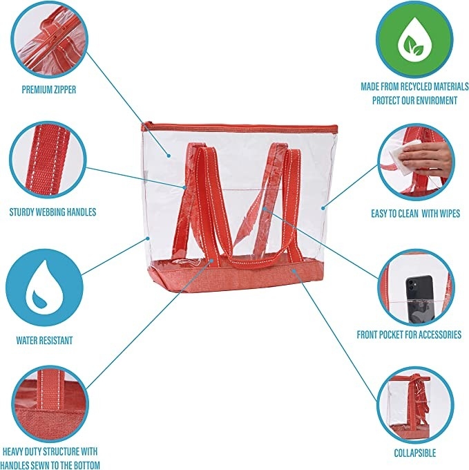 Sacos de compras amigáveis de um Eco de 14 polegadas com a associação exterior do estádio de Logo Pvc Clear Tote Bag