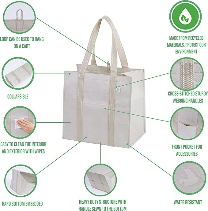 O saco de compras resistente da lona com bolsos fecha o mantimento Eco de Codycross amigável