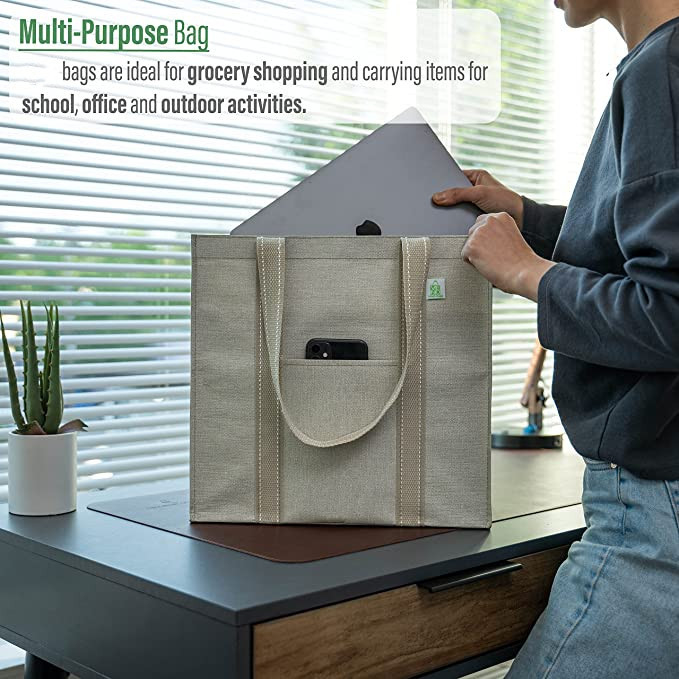 O saco de compras resistente da lona com bolsos fecha o mantimento Eco de Codycross amigável