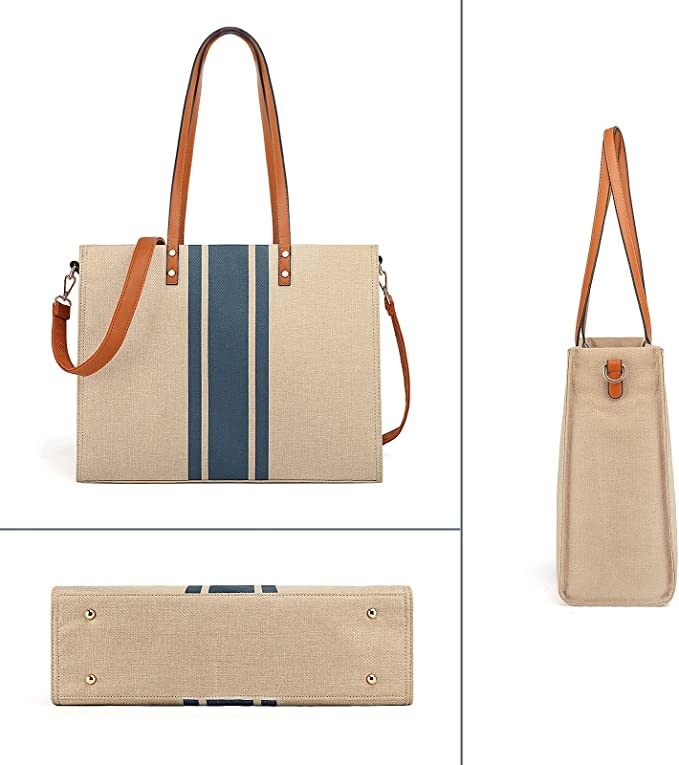 Curso 16.33x4.7x12.99 de Tote Bag For Women Casual do portátil do trabalho da lona