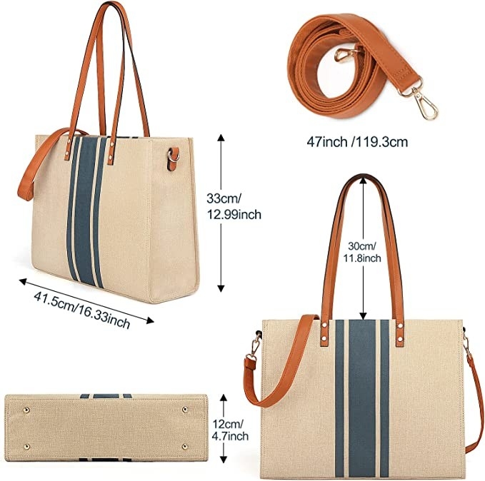 Curso 16.33x4.7x12.99 de Tote Bag For Women Casual do portátil do trabalho da lona