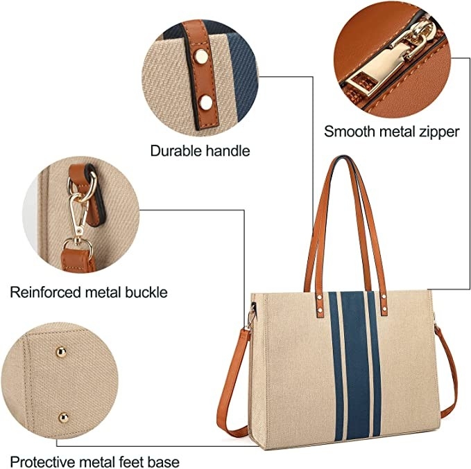 Curso 16.33x4.7x12.99 de Tote Bag For Women Casual do portátil do trabalho da lona
