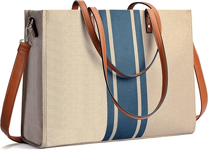 Curso 16.33x4.7x12.99 de Tote Bag For Women Casual do portátil do trabalho da lona