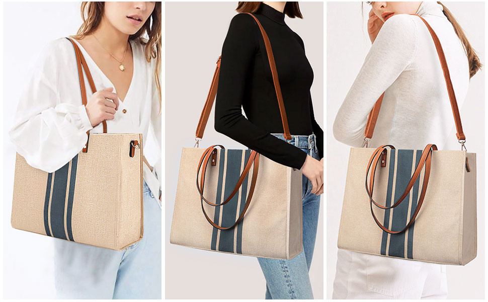 Curso 16.33x4.7x12.99 de Tote Bag For Women Casual do portátil do trabalho da lona