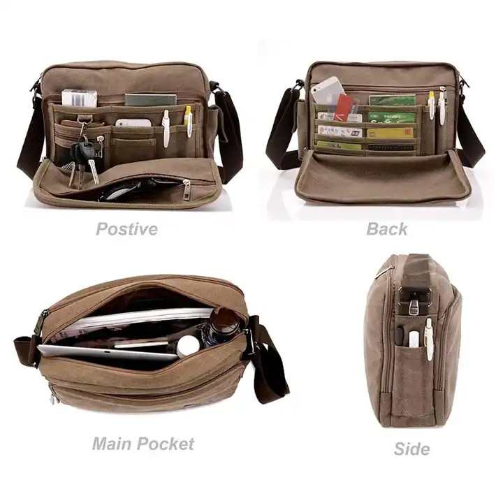 Saco de mensageiro crossbody portátil de tela offset de 13,8 x 4 x 10,8 polegadas