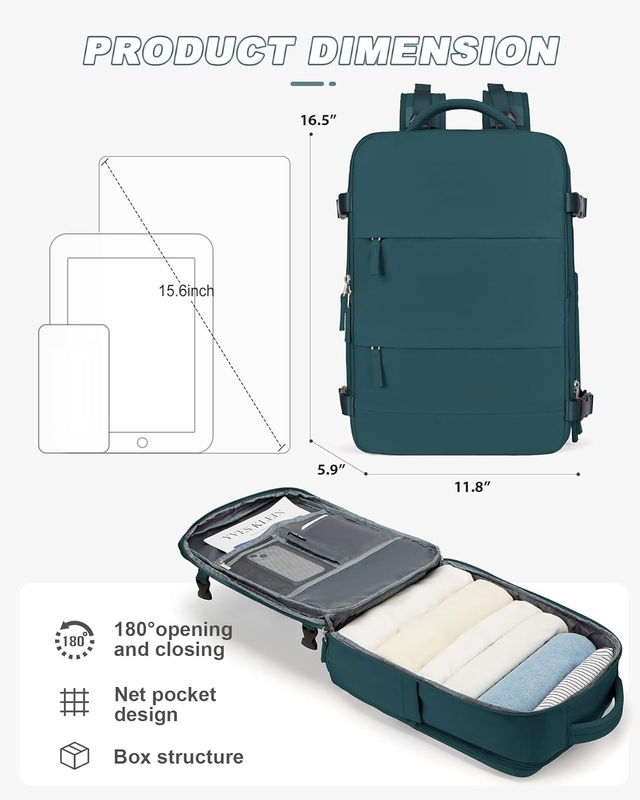 Companhia aérea impermeável aprovada Carry On Laptop Faculdade Caminhadas Mochila de viagem Com compartimento de sapatos Para mulheres Homens