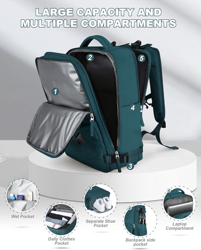 Companhia aérea impermeável aprovada Carry On Laptop Faculdade Caminhadas Mochila de viagem Com compartimento de sapatos Para mulheres Homens