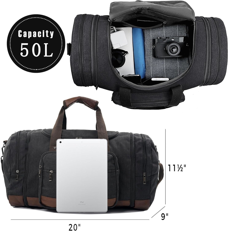 Saco de viagem de tela de grande capacidade Homens Mulheres Saco de viagem Carry On Saco de viagem com fecho YKK