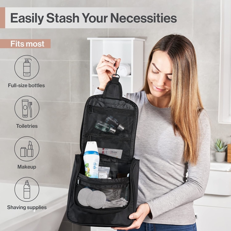 Bolsa de higiene pessoal de viagem de grande porte, à prova d'água, preta, para maquiagem e barbear