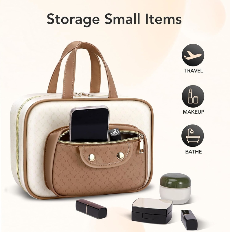 Resistente à água Toiletry branco cremoso Maquiagem pendurada Organizador cosmético Saco de viagem para Toiletries de tamanho completo Acessório