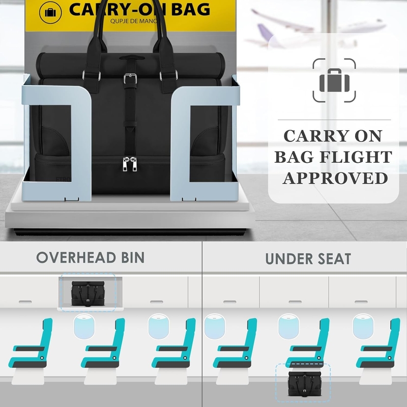 Black Canvas Carry on Expandable Weekend Airplanes Toiletry Saco de viagem com compartimento para sapatos e porta de carregamento USB