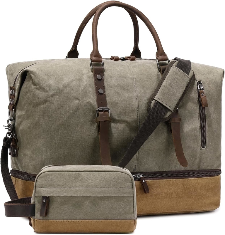 Saco de viagem Green Weekend Large Overnight Canvas Carry on Sport Gym Yoga com compartimento de sapatos