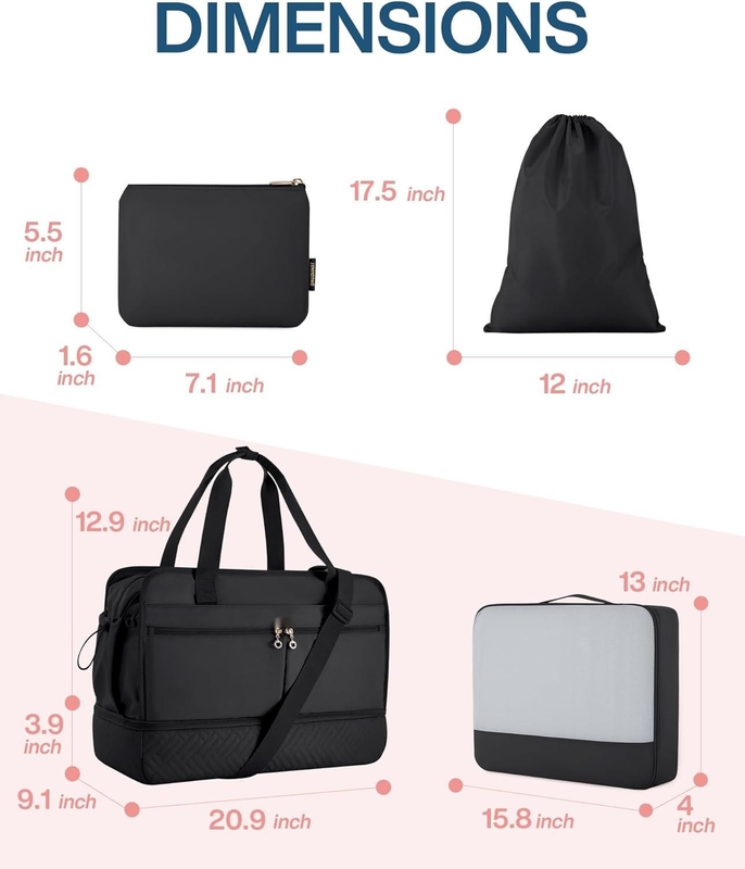 Large Black 40L Carry On Weekend Overnight Bag Sports Gym Yoga Custom com bolsos de sapatos