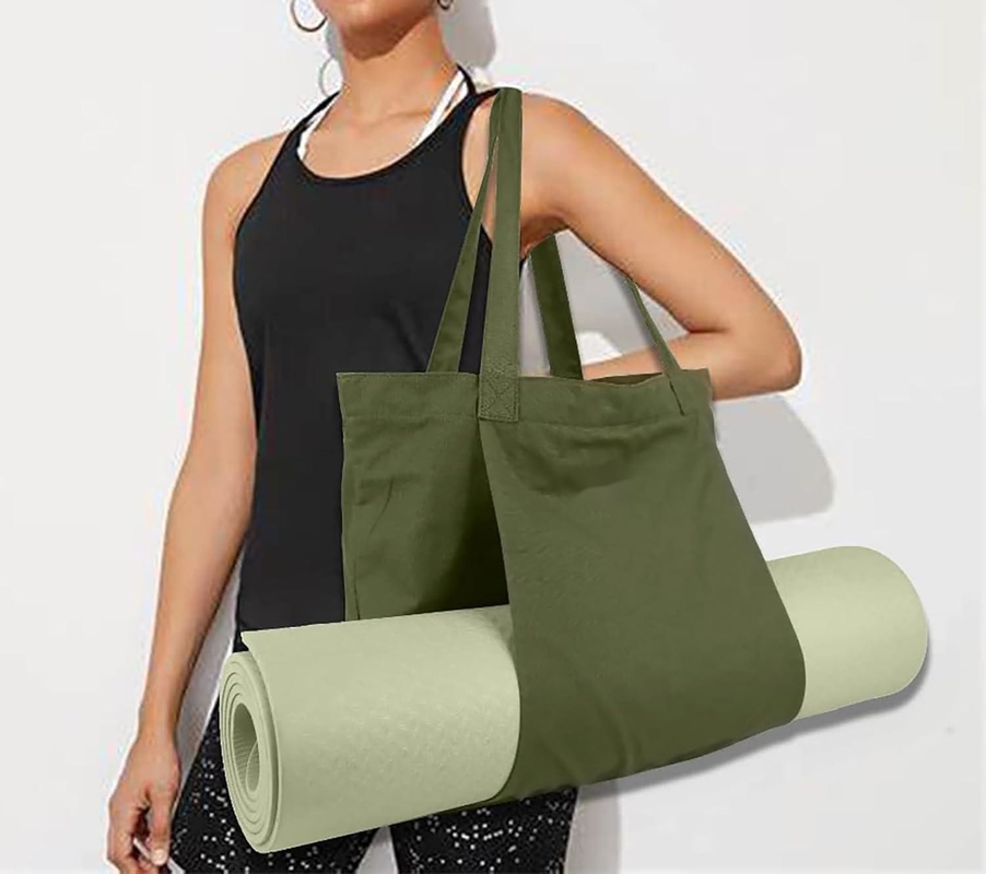 Saco grande e durável de algodão de cor verde com saco de sapatos