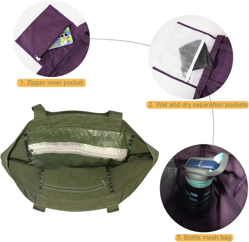 Saco grande e durável de algodão de cor verde com saco de sapatos