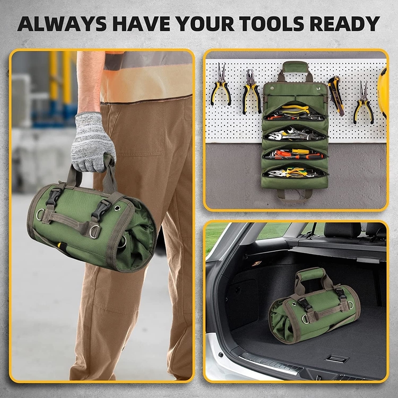 Green Waterproof Heavy Duty Portable Tool Roll Up Bag Removível Zipper Pouch Para Homens Mulheres