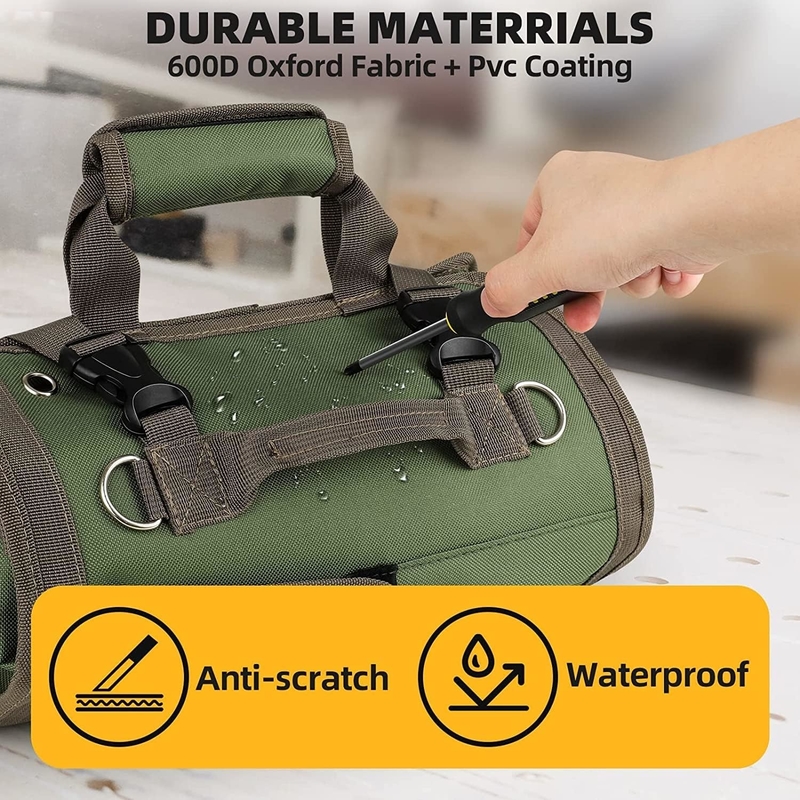 Green Waterproof Heavy Duty Portable Tool Roll Up Bag Removível Zipper Pouch Para Homens Mulheres