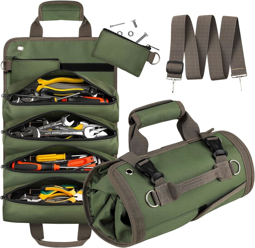Green Waterproof Heavy Duty Portable Tool Roll Up Bag Removível Zipper Pouch Para Homens Mulheres
