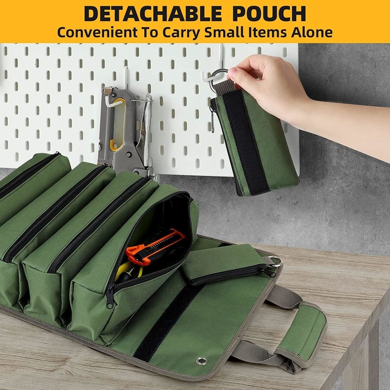 Green Waterproof Heavy Duty Portable Tool Roll Up Bag Removível Zipper Pouch Para Homens Mulheres