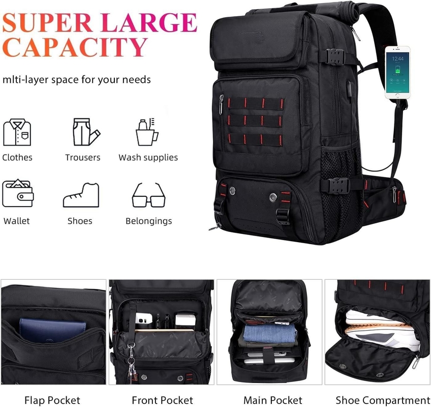 Black Large Capacity Airline Approved Cabrioletable Nylon Carry on Custom Travel Bag para Homens