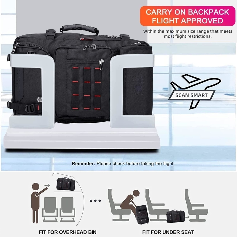 Black Large Capacity Airline Approved Cabrioletable Nylon Carry on Custom Travel Bag para Homens