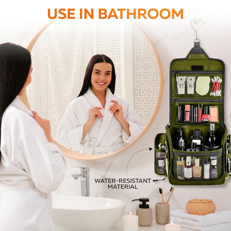 Resistente à água grande higiene higiene maquiagem cosméticos bolsa de viagem personalizada com gancho giratório para homens mulheres