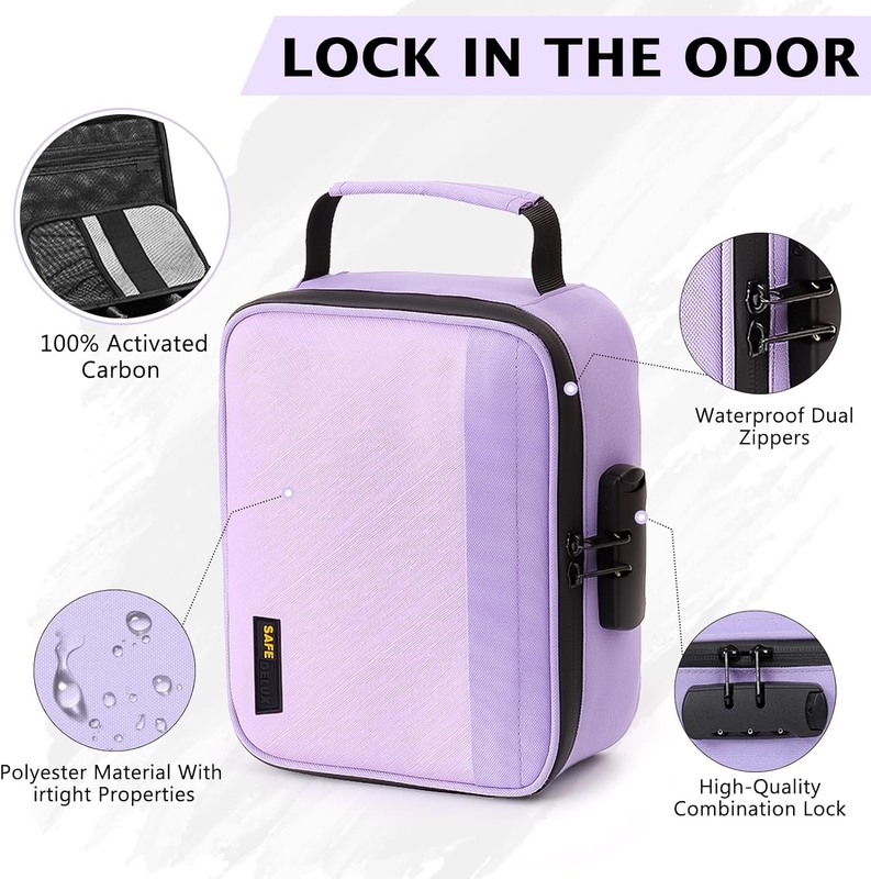 Saco de viagem portátil revestido de carbono personalizado com fechadura de carvão ativado divisores removíveis fechador à prova d'água