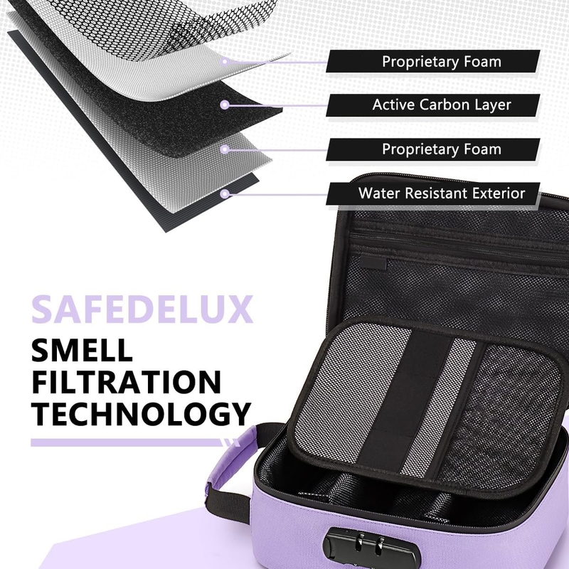 Saco de viagem portátil revestido de carbono personalizado com fechadura de carvão ativado divisores removíveis fechador à prova d'água