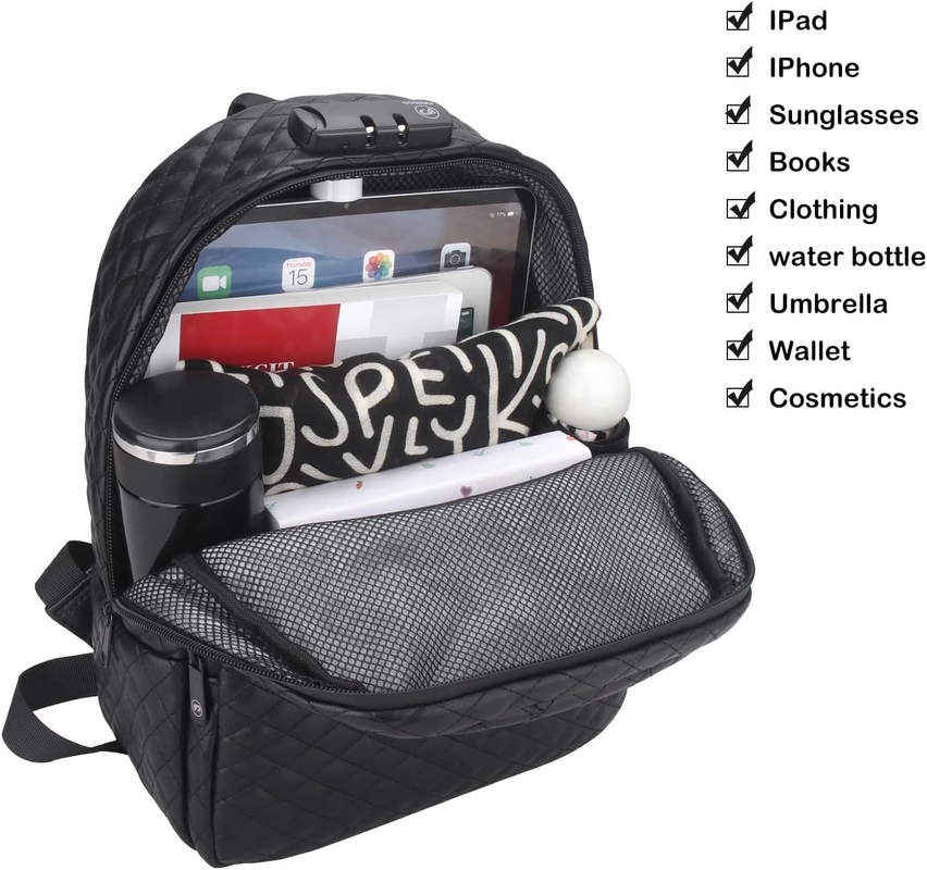 Saco de viagem à prova de cheiro de grande capacidade preto PU impermeável personalizado para homens com fechadura